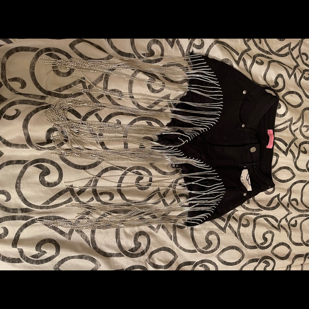 Crop denim black shorts with rhinestone (AKIRA) - Picture 2 of 3